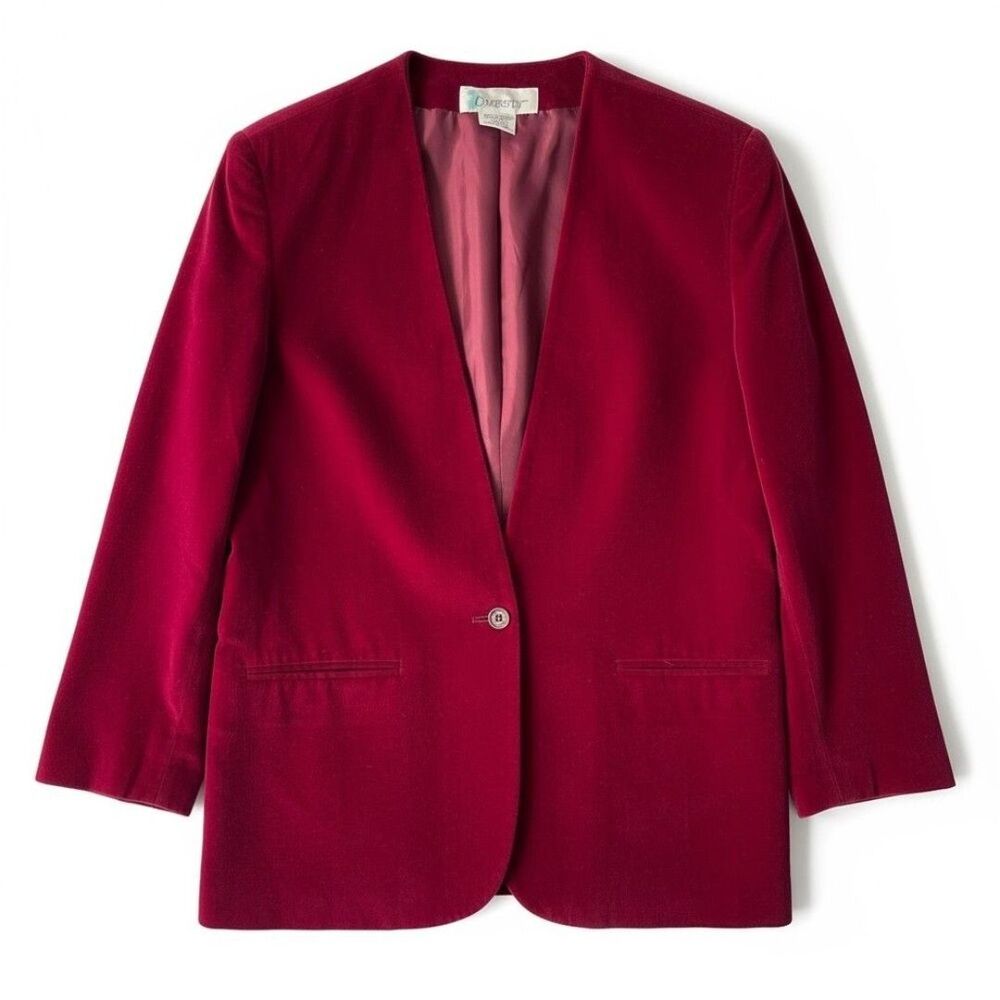 Vintage Diversity Velvet Blazer Red Made in Japan Size 10 Statement Jacket